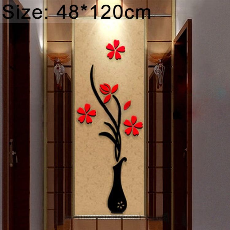 Black vase wall decal with red blossoms on a central wall panel