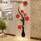 3D acrylic wall sticker showing black vase silhouette with red blossom flowers