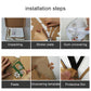 Sticker installation steps showing unboxing, template placement, and peeling protective film