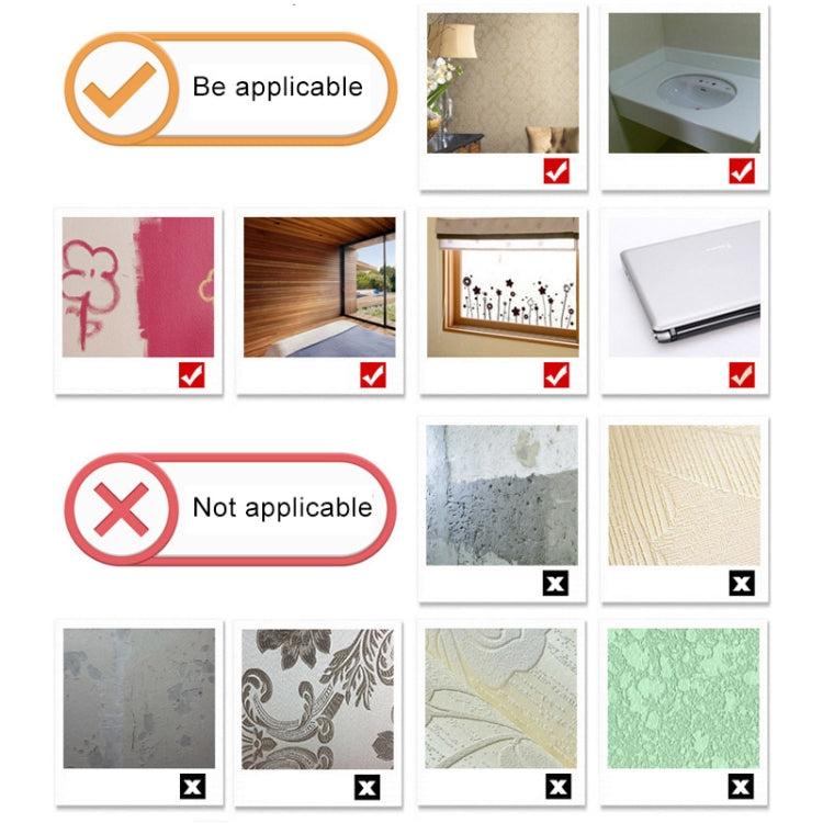 Wall sticker applicability guide with check and cross examples for surfaces