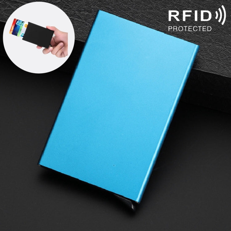 Blue slim business and credit card holder with hinged front