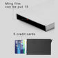 Black slim card holder shown from the side with credit cards inside