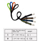 Set of reflective pet leashes in multiple colors; size chart shows M adjustable range.