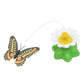 Electric butterfly cat toy with two colorful butterfly wings on a white flower base
