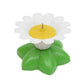 Green flower pet cat toy base with white petals and yellow center, close-up