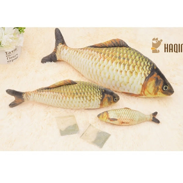 Set of fish-shaped plush scratching toys with realistic scales in yellow and orange
