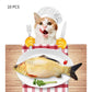 Fish-shaped plush scratching toy on a base, shown with cat toy-use