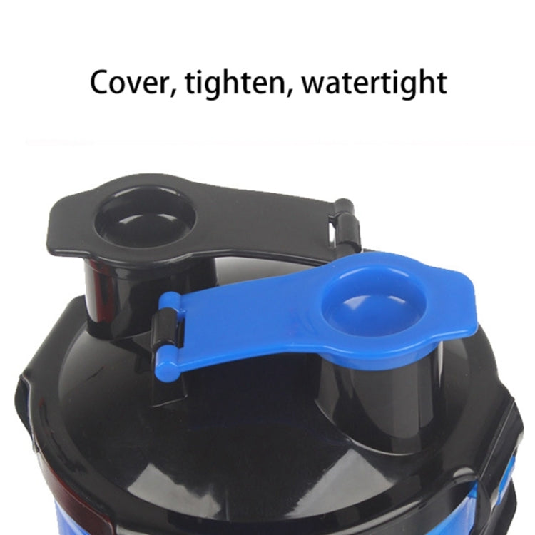 Blue portable pet cup with black base and translucent folding bowl lid