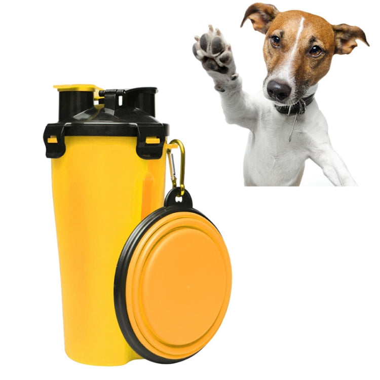Portable pet dual-use water and food cup with folding bowl, yellow and black