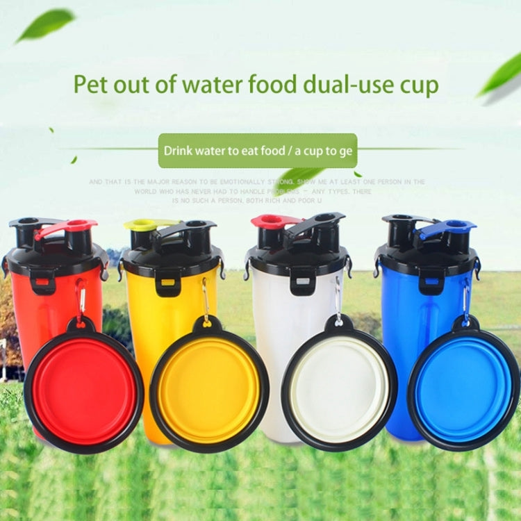 Portable pet dual-use cup set with folding bowls, red, yellow, white, and blue