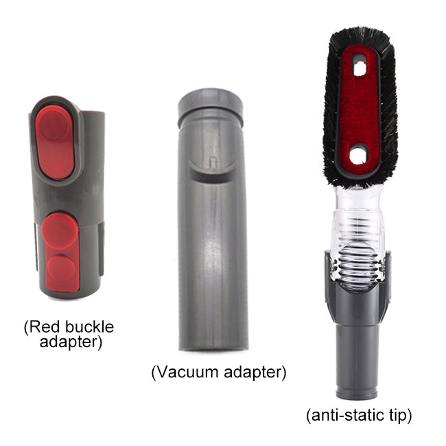 Vacuum cleaner adapter kit: red buckle adaptor, clear tube, anti-static brush head