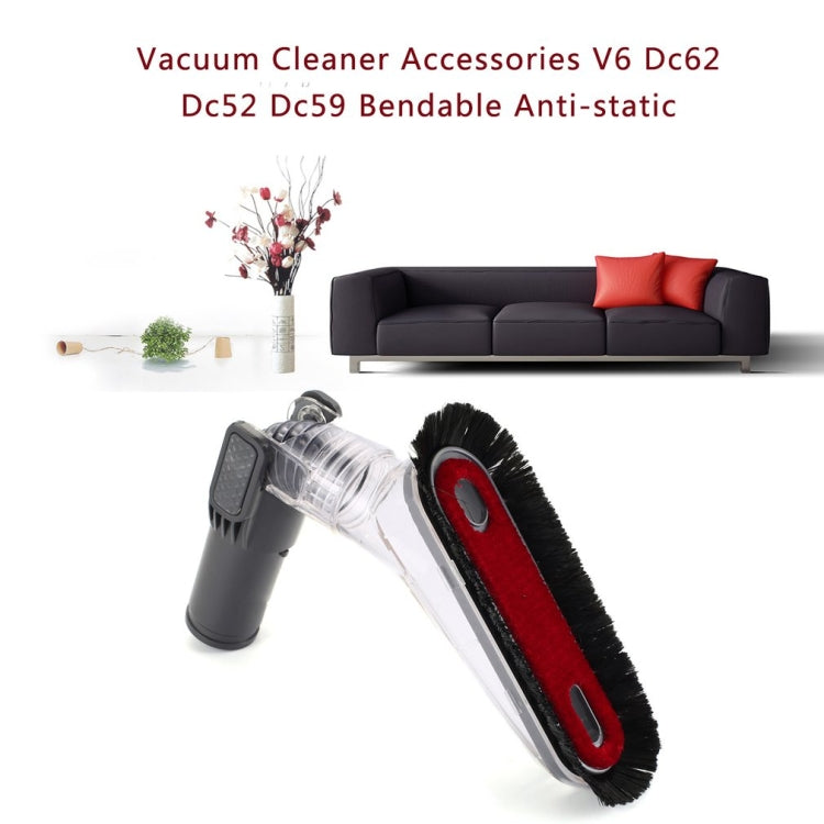 Bendable vacuum cleaner accessory with transparent nozzle and red/black bristle brush head