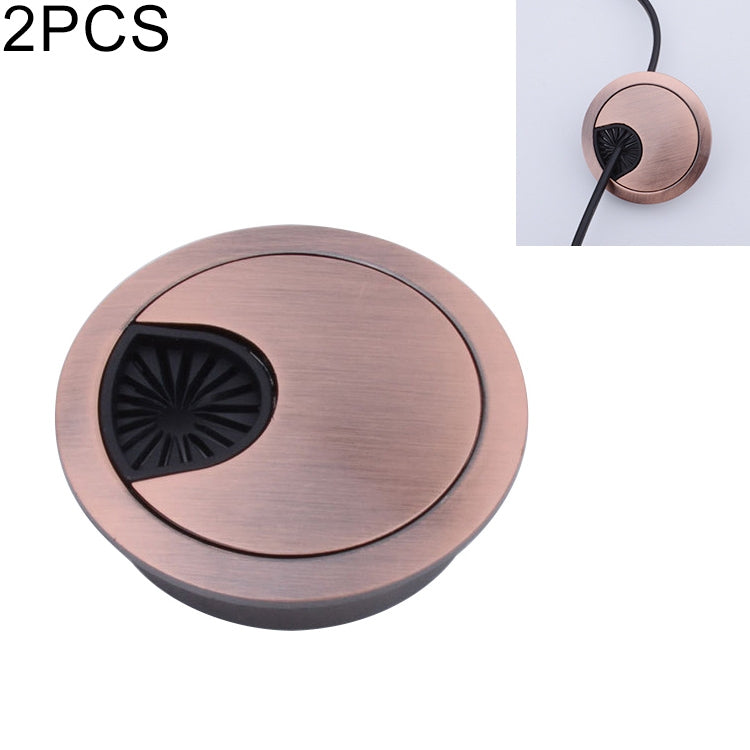 Round desk cable hole cover set, rose-gold zinc alloy with black vent insert