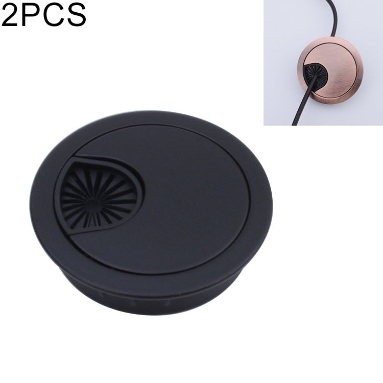 Round desk cable hole cover set, matte black zinc alloy with black vent insert