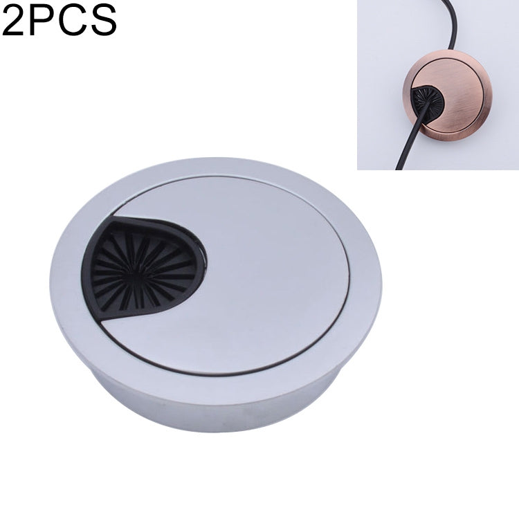 Round desk cable hole cover set, light silver zinc alloy with black vent insert