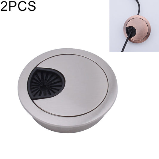Round desk cable hole cover set, zinc alloy, silver finish with black vent insert