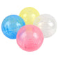 Four translucent pet hamster balls—blue, yellow, white, and pink—shown together.