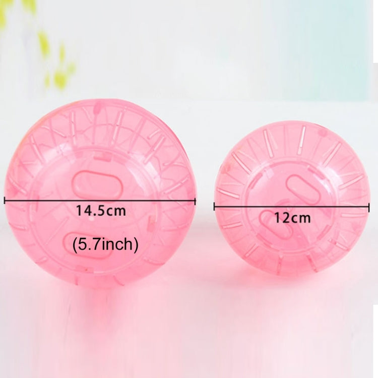 Pink hamster exercise ball with 14.5cm diameter measurement shown.