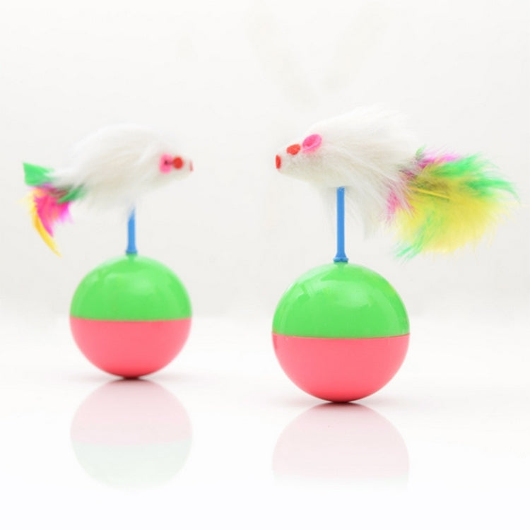 Two cat feather mouse toys with green-and-pink plastic balls and blue stems