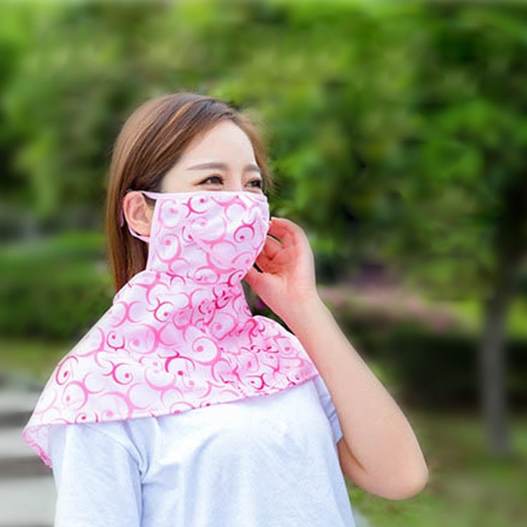 Anti-UV riding neck protector mask, pink patterned face coverage with neck drape