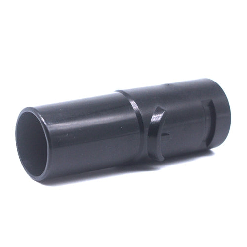 Vacuum tube adapter, dark plastic cylindrical coupler with open end