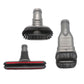 Vacuum brush heads set with black bristles and gray bases, including red-edge tool