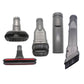 Set of vacuum nozzles with black bristle heads plus Dyson-style connector piece