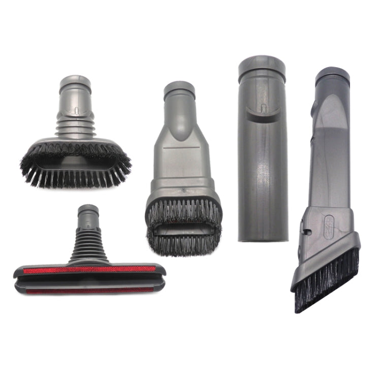 Set of vacuum nozzles with black bristle heads plus Dyson-style connector piece