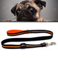 Orange-accent reflective nylon dog traction lead leash with metal clasp and adjustable handle