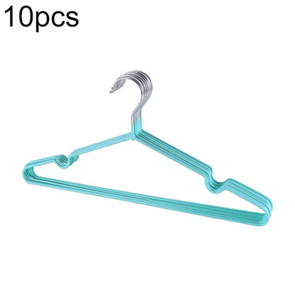 Set of 10 mint green PVC-coated clothes hangers with anti-slip grooves