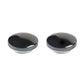 Two round black dome magnetic earrings with shiny silver rims