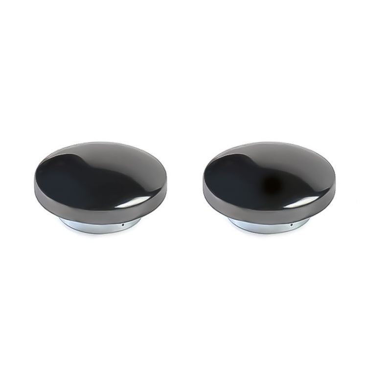 Two round black dome magnetic earrings with shiny silver rims