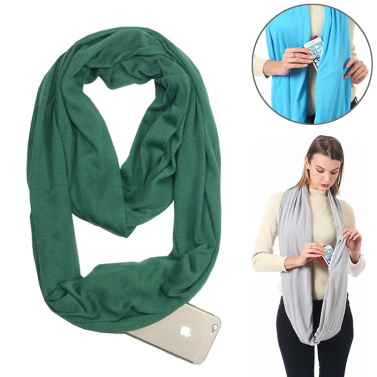 Women’s green infinity scarf with zip storage pocket and loop design