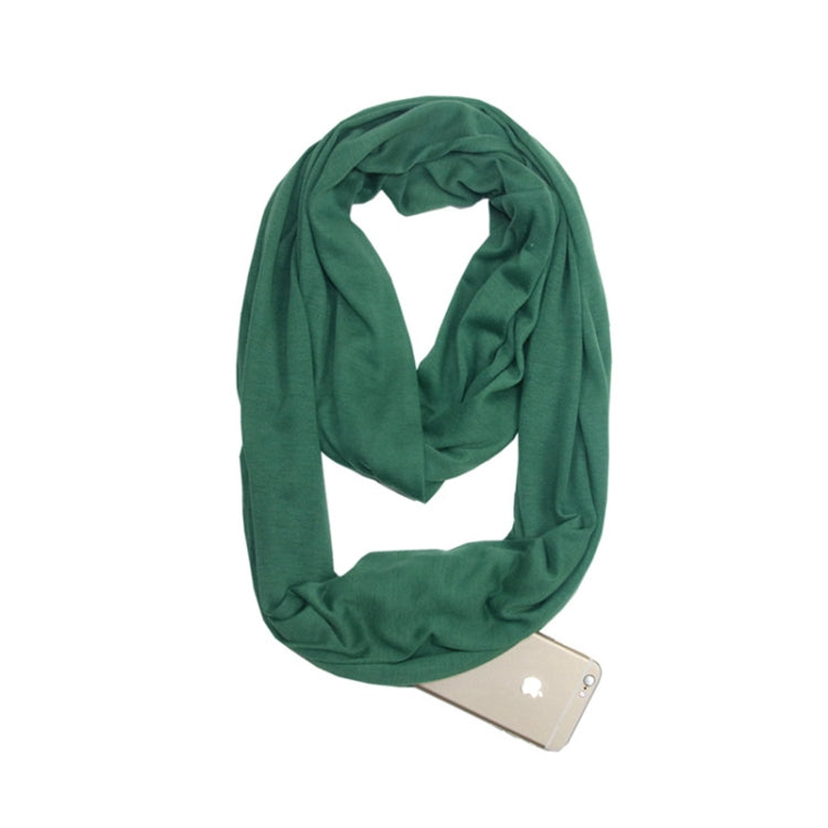 Women’s green infinity scarf with zip storage pocket and infinity loop design