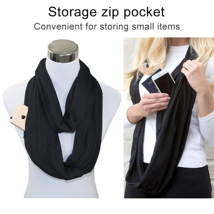 Women’s black infinity scarf with zip storage pocket for small items
