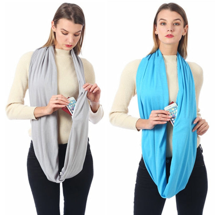 Women’s grey infinity scarf with zip storage pocket and loop pull-on design