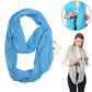 Light blue solid winter infinity scarf with pocket loop, wide cowl drape
