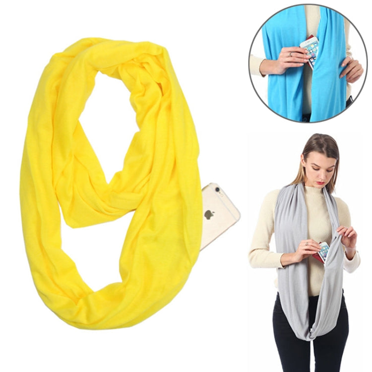 Women’s yellow infinity scarf with zip storage pocket and loop design