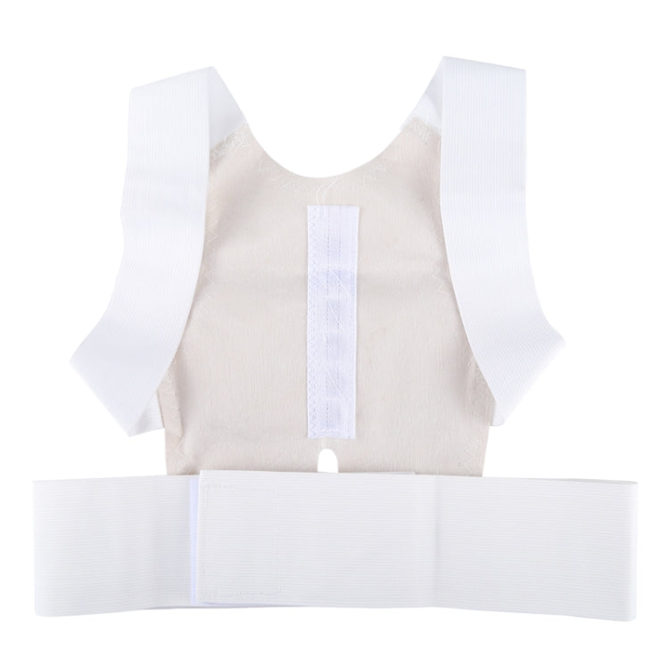 Cream back brace vest with padded shoulder openings and vertical support panel.