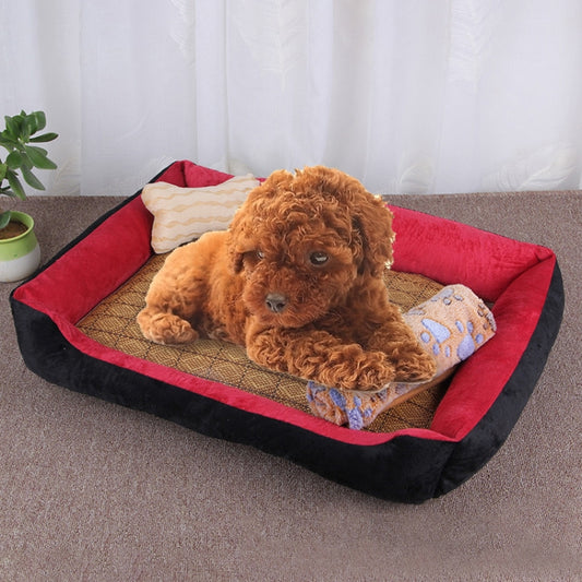 Dog Bone Pattern Big Soft Warm Kennel Pet Dog Cat Mat Blanket, with Rattan Mat & Blanket Size: L, 80×60×15cm, Size: L