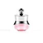 Silver travel container with pink acrylic base and hard sealed lid