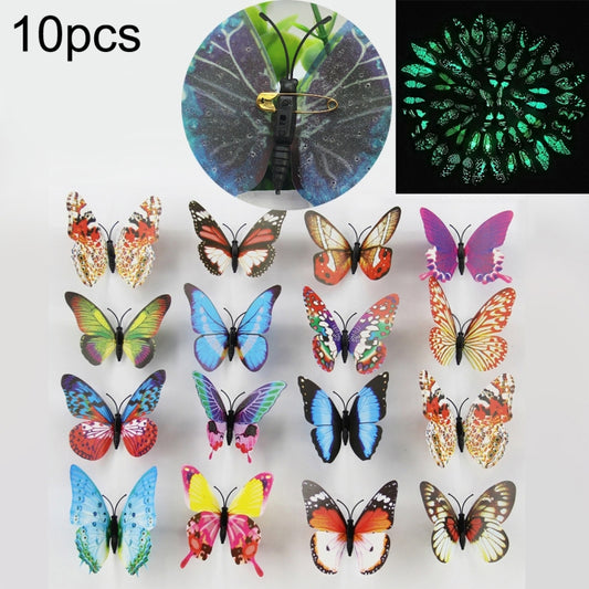 10pcs Fashion Luminous Butterfly with Brooch Simulation Fridge Magnets Wall Sticker Garden Decoration, Random Color Delivery, 100 PCS Luminous Butterfly