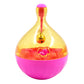 Pink and clear yellow dog food leakage tumbler toy with bell and front feeder door