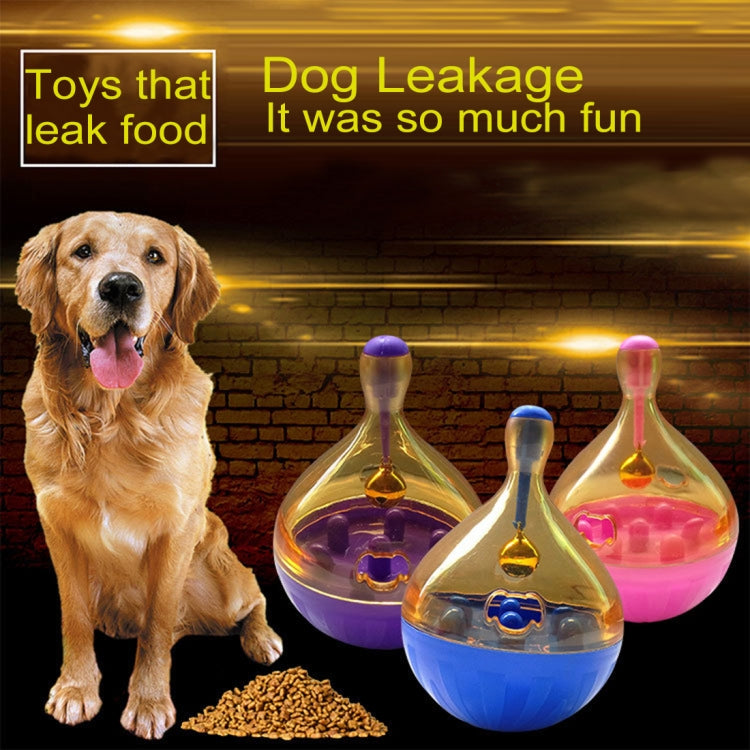 Dog food leakage tumbler toys in purple and pink with transparent lids and bell feeders