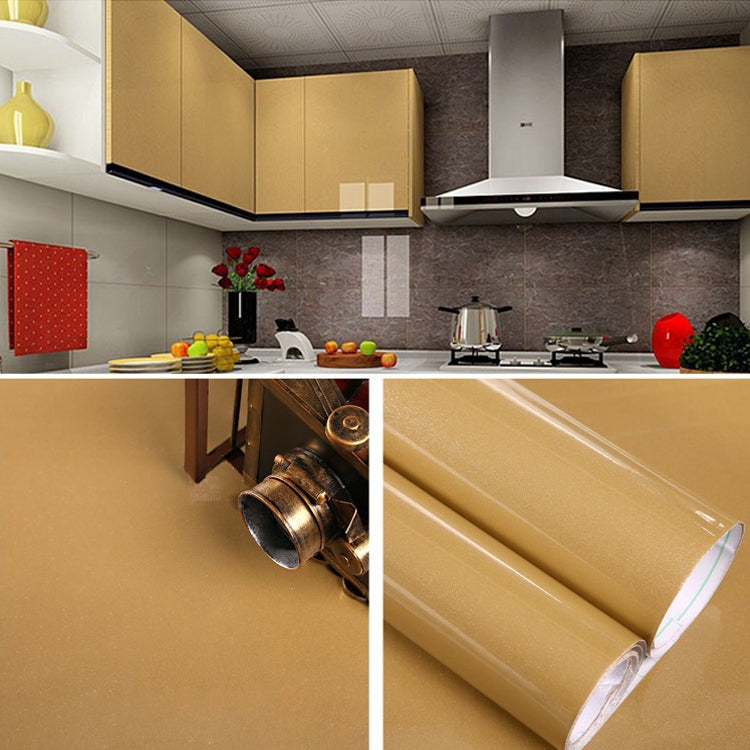 Pearlescent PVC wallpaper roll, glossy champagne gold finish, waterproof