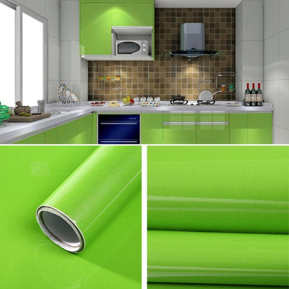 Pearlescent PVC wallpaper roll, glossy green finish, waterproof