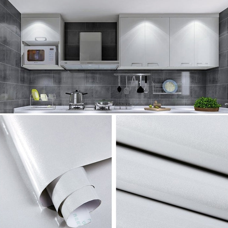 Pearlescent PVC wallpaper roll, metallic silver glossy finish, waterproof