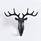 Dark deer head wall hook with four antlers, glossy finish and hanging loop