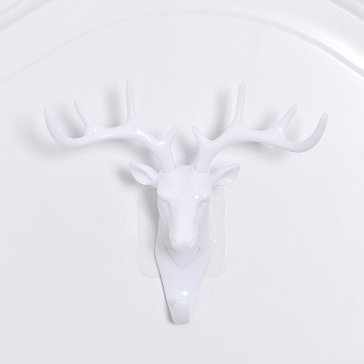 White deer head wall hook with four antlers, glossy hanging loop