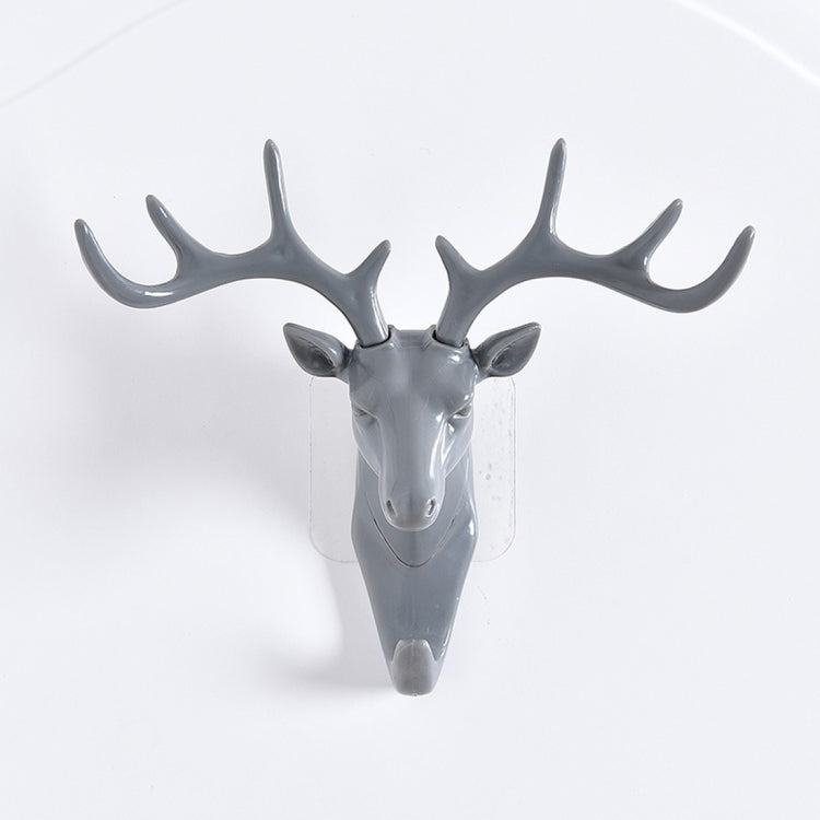Gray deer head wall hook with four antlers, glossy finish and hanging loop